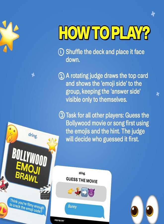 Dring Bollywood Emoji Brawl - Trivia and Guessing Bollywood Game | Perfect for Families & Friends | Fun House Party Game | Adults, Teens, 3-10 Players | Card Game, 14+ Ages, filmy - Image 5